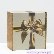 Коробка самосборная, без окна, "Золотой бант", 19 х 19 х 9 см - Интернет магазин шаров, цветов и подарков