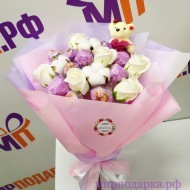Букет из игрушек и конфет с мыльными розами и хлопком - Интернет магазин шаров, цветов и подарков