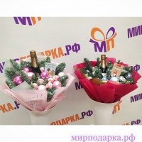 Зимний букет с конфетами и игристым вином - Интернет магазин шаров, цветов и подарков
